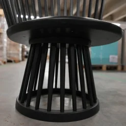 Sessel Fan Chair Indigo Bezug Leder Ash Schwarz Gestell Holz Schwarz