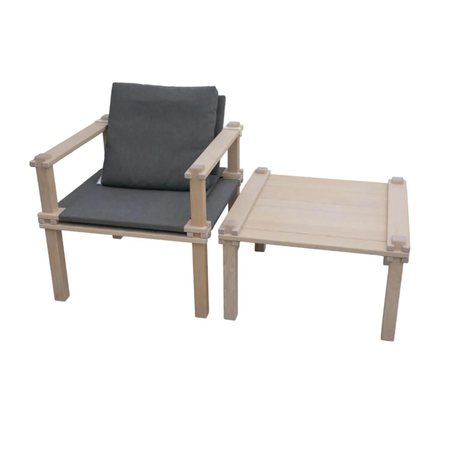 Sessel Farmer Stoff 5091 Mittelgrau Gestell Eiche Natur Geölt Inklusive Tisch