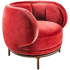 Sessel Fauteuil Vuelta 80 Bezug Stoff Velvet Bordeaux Rot Füße Bronze Drehbar