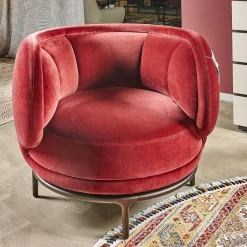 Sessel Fauteuil Vuelta 80 Bezug Stoff Velvet Bordeaux Rot Füße Bronze Drehbar