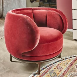 Sessel Fauteuil Vuelta 80 Bezug Stoff Velvet Bordeaux Rot Füße Bronze Drehbar