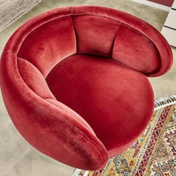 Sessel Fauteuil Vuelta 80 Bezug Stoff Velvet Bordeaux Rot Füße Bronze Drehbar