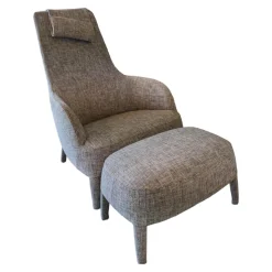 Sessel Febo Bergere Stoff Solaris Braun mit Hocker