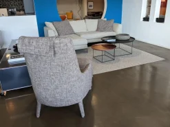 Sessel Febo Bergere Stoff Solaris Braun mit Hocker