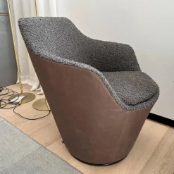 Sessel Flint Drehbar Stoff 14004 Mocca Braun Grrau Außen Leder 492 Braun