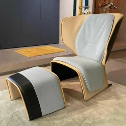 Sessel Gender 570 12 Melange Leder Schwarz Beige Gelb Ice Kissen Stoff Gerrit