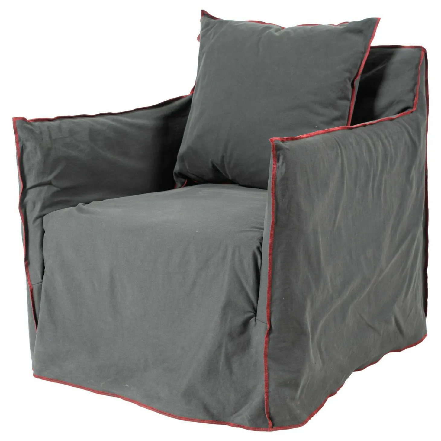 Sessel Ghost 05 Stoff Vintage Anthrazit Cat. C Naht Rosso Rot 7900