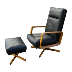 Sessel Gin Leder Alamo Lava Anthrazit Gestell Eiche Geölt Inklusive Hocker