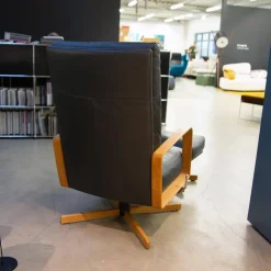 Sessel Gin Leder Alamo Lava Anthrazit Gestell Eiche Geölt Inklusive Hocker