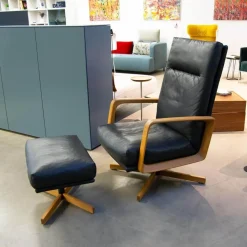 Sessel Gin Leder Alamo Lava Anthrazit Gestell Eiche Geölt Inklusive Hocker