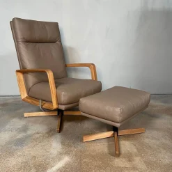 Sessel Gin Leder Prestige Walnuss Braun Gestell Eiche Massiv Geölt Inklusive Hocker