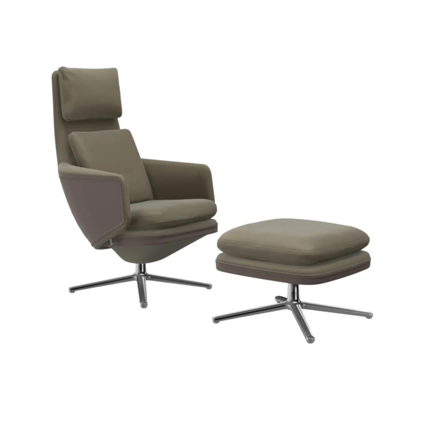 Sessel Grand Relax Leder Premium F 71 Sand Außen Leder Forte 07 Sand mit Ottoman