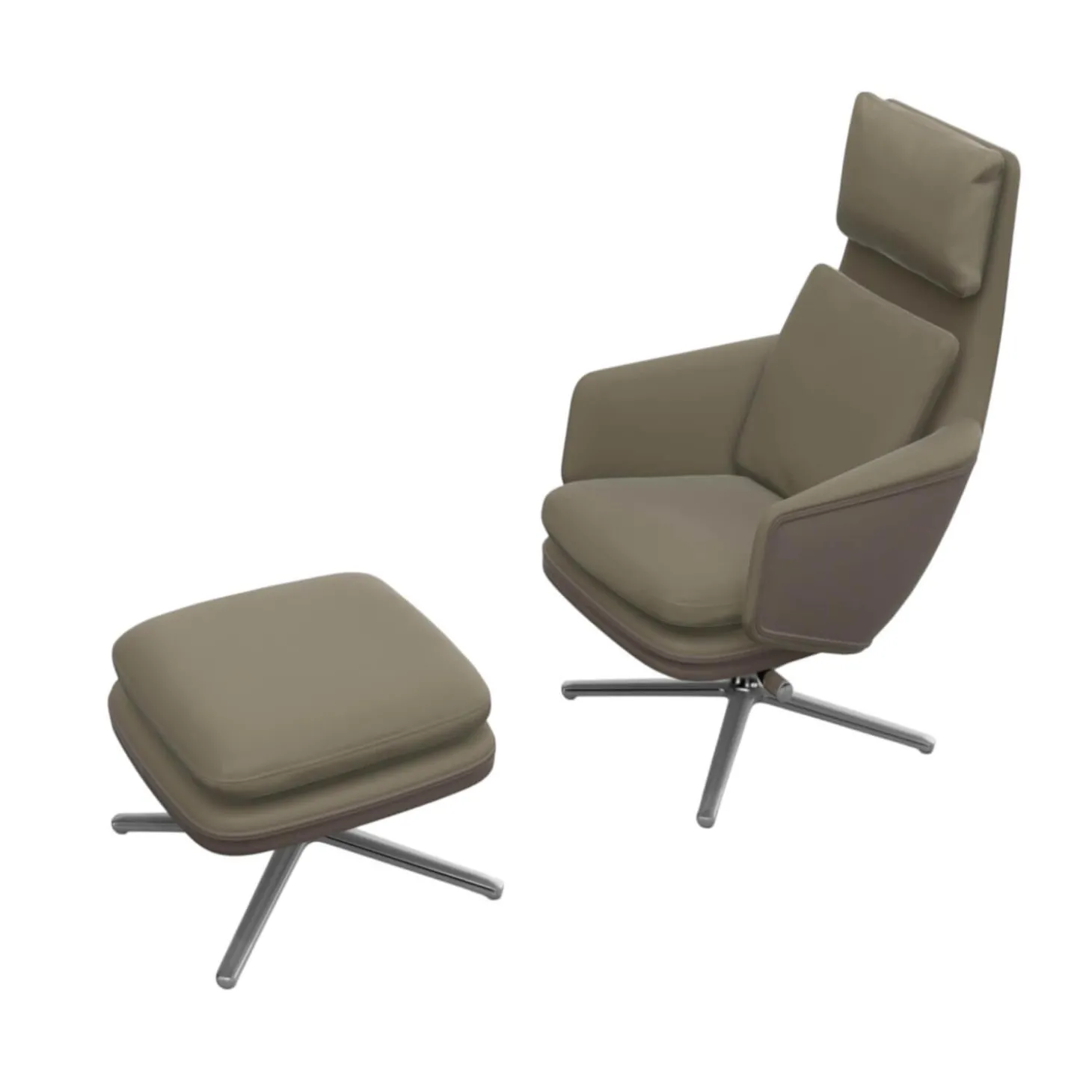 Sessel Grand Relax Leder Premium F 71 Sand Außen Leder Forte 07 Sand mit Ottoman