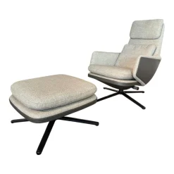 Sessel Grand Relax Schale Leder Forte Decor Umbra Grau Innen Stoff Corsaro Bambus Melange Grau Mit Hocker