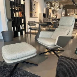 Sessel Grand Relax Schale Leder Forte Decor Umbra Grau Innen Stoff Corsaro Bambus Melange Grau Mit Hocker