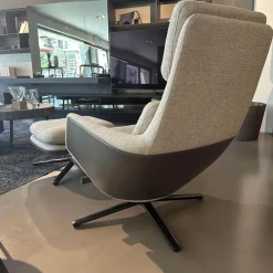 Sessel Grand Relax Schale Leder Forte Decor Umbra Grau Innen Stoff Corsaro Bambus Melange Grau Mit Hocker