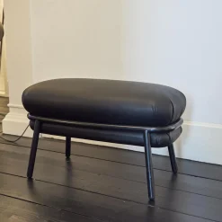 Sessel Grasso Bezug Leder Sauvage S Black Schwarz Gestell Metall Schwarz Inklusive Fußhocker