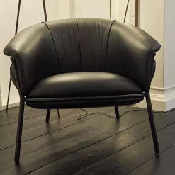 Sessel Grasso Bezug Leder Sauvage S Black Schwarz Gestell Metall Schwarz Inklusive Fußhocker