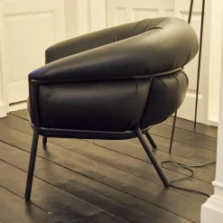 Sessel Grasso Bezug Leder Sauvage S Black Schwarz Gestell Metall Schwarz Inklusive Fußhocker