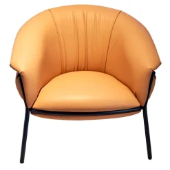 Sessel Grasso Bezug Leder Florida 2050 F Nude 22 Orange Gestell Blue 5011 Nachtblau