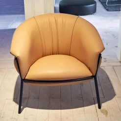 Sessel Grasso Bezug Leder Florida 2050 F Nude 22 Orange Gestell Blue 5011 Nachtblau