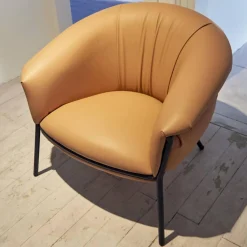 Sessel Grasso Bezug Leder Florida 2050 F Nude 22 Orange Gestell Blue 5011 Nachtblau