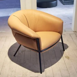 Sessel Grasso Bezug Leder Florida 2050 F Nude 22 Orange Gestell Blue 5011 Nachtblau