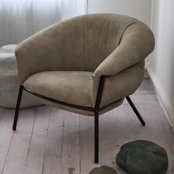 Sessel Grasso Textil Leder V19 T Moro Rustico Grau Beige Gestell Black 0911 Schwarz Metall