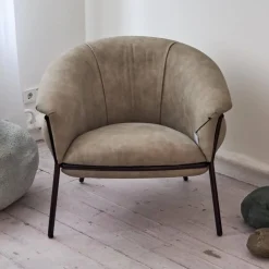 Sessel Grasso Textil Leder V19 T Moro Rustico Grau Beige Gestell Black 0911 Schwarz Metall