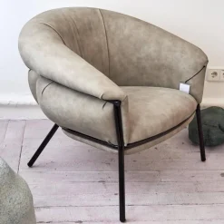 Sessel Grasso Textil Leder V19 T Moro Rustico Grau Beige Gestell Black 0911 Schwarz Metall