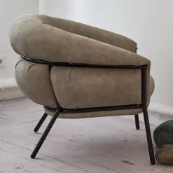 Sessel Grasso Textil Leder V19 T Moro Rustico Grau Beige Gestell Black 0911 Schwarz Metall