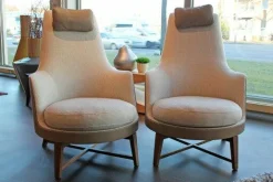 Sessel Guscioalto Außen Leder Pelle 616 Braun Innen Stoff Empire 896 Beige Gestell Nussbaum Canaletto