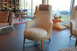 Sessel Guscioalto Außen Leder Pelle 616 Braun Innen Stoff Empire 896 Beige Gestell Nussbaum Canaletto