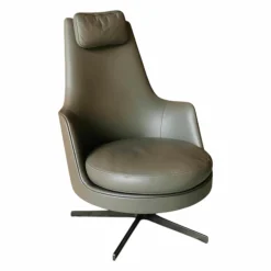 Sessel Guscioalto Leder de Luxe Grau Drehgestell Brüniert inkl. Nackenkissen