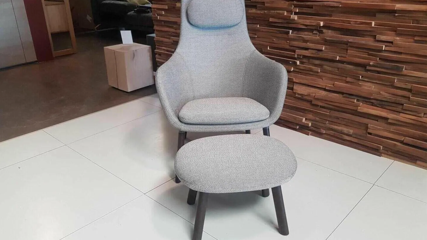 Sessel HAL Lounge Chair Stoff Credo SaltnPepper Grau mit Ottoman und Sitzkissen