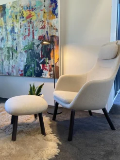 Sessel Hal Lounge Mit Ottoman Stoff Dumet 02 Beige Melange Füße Eiche Dunkel