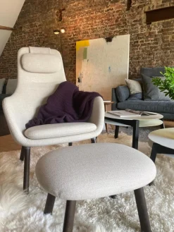 Sessel Hal Lounge Mit Ottoman Stoff Dumet 02 Beige Melange Füße Eiche Dunkel