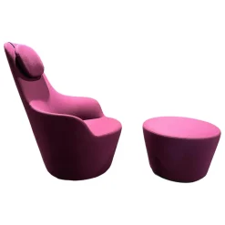 Sessel Harbor Stoff Veilchen Violett Drehgestell Grau Metallisiert Mit Tablett Eiche Schwarz GebĂŒrstet Kopfkissen Und Hocker