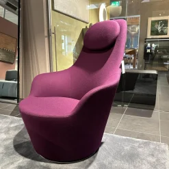 Sessel Harbor Stoff Veilchen Violett Drehgestell Grau Metallisiert Mit Tablett Eiche Schwarz Gebürstet Kopfkissen Und Hocker