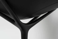 Sessel Healey Lounge Leder Congress Asphalt 252 Cat. 55 Grau Fußkreuz Schwarz mit Hocker