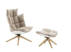 Sessel Husk Stoff Rattier Astro Seil Beige Schale Kunststoff WeiĂ Gestell Eiche Hell GebĂŒrstet Mit Hocker