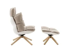 Sessel Husk Stoff Segeltuch Asolo Bastfarben Beige Schale Kunststoff Weiß Gestell Eiche Hell Gebürstet Mit Hocker