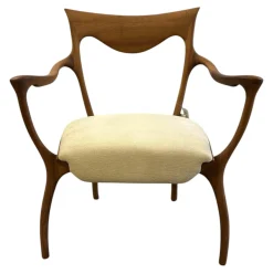 Sessel Hypnos Sitzfläche Stoff Beige Creme Gestell Amerikanischer Nussbaum Massiv