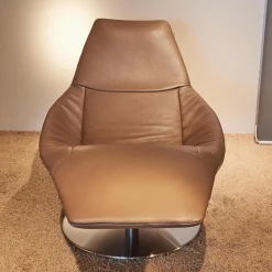 Sessel Icarus Lounge S Leder Fuerte Topo Braun Fuß Rund Edelstahl Gebürstet
