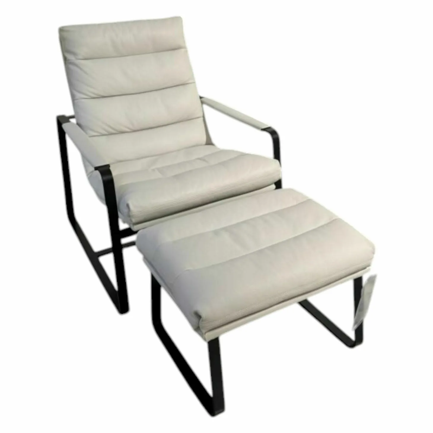 Sessel Indra Leder Senso 9050 Pampas Weiß Gestell Schwarz mit Hocker