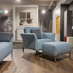 Sessel inkl. Hocker Modena 220 Bezug Stoff Prairie 2022 45 Hellblau Mit Biese Keder Leder Dunkelblau Inklusive Hocker Und Kissen