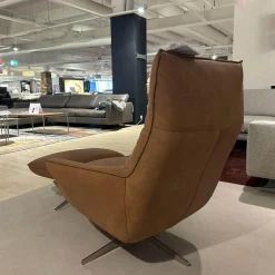 Sessel Isira Bezug Leder A-India Karme Beige Drehgestell Nickel Satiniert Inklusive Hocker