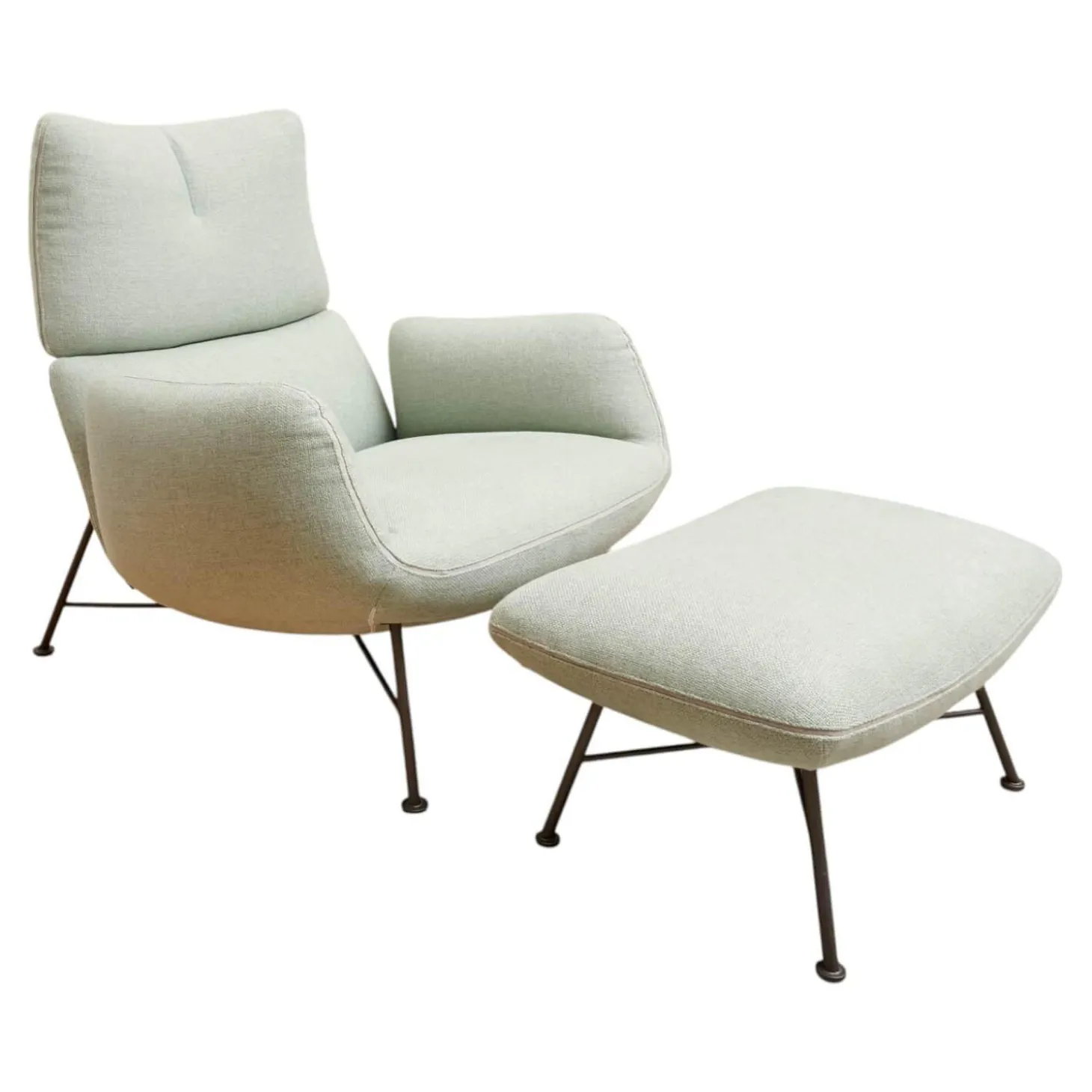 Sessel Jalis Lounge Stoff 8305 Mintgrün Grün Grau Drahtgestell F01 Schwarzbraun Inklusive Hocker