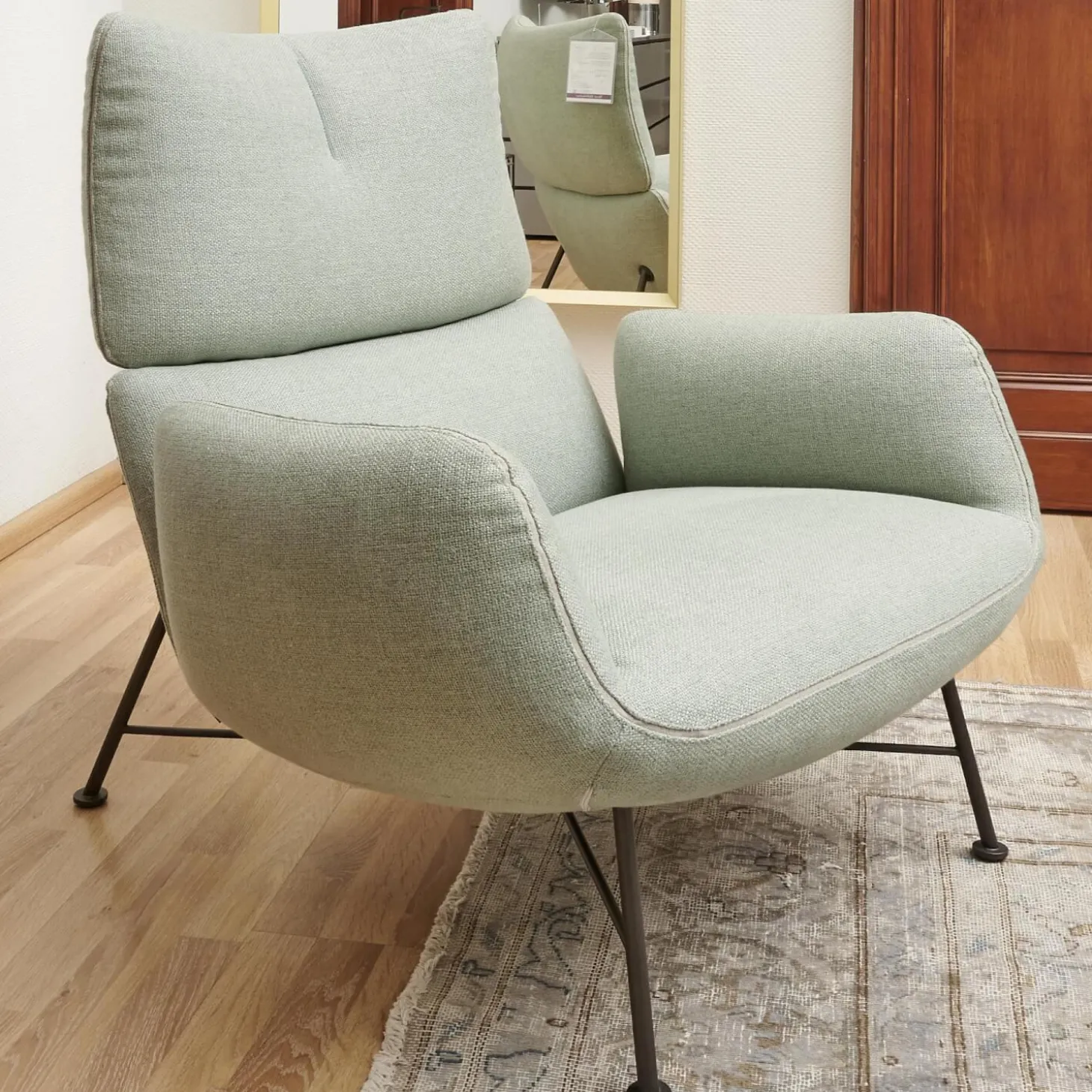 Sessel Jalis Lounge Stoff 8305 Mintgrün Grün Grau Drahtgestell F01 Schwarzbraun Inklusive Hocker