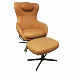 Sessel Jester Leder Rancho Brandy Hellbraun Gestell Schwarz Pulverbeschichtet mit Hocker